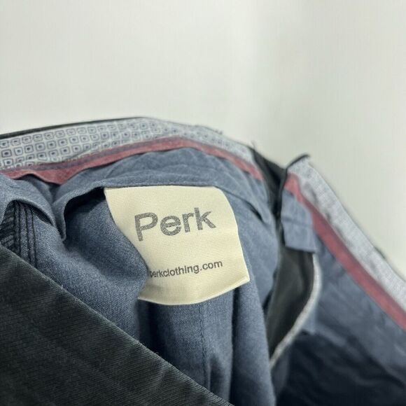 Perk Pants Size 32x32 Mens Black Slim Fit Stretch Tapered Leg Flat Front Chino - Picture 7 of 8